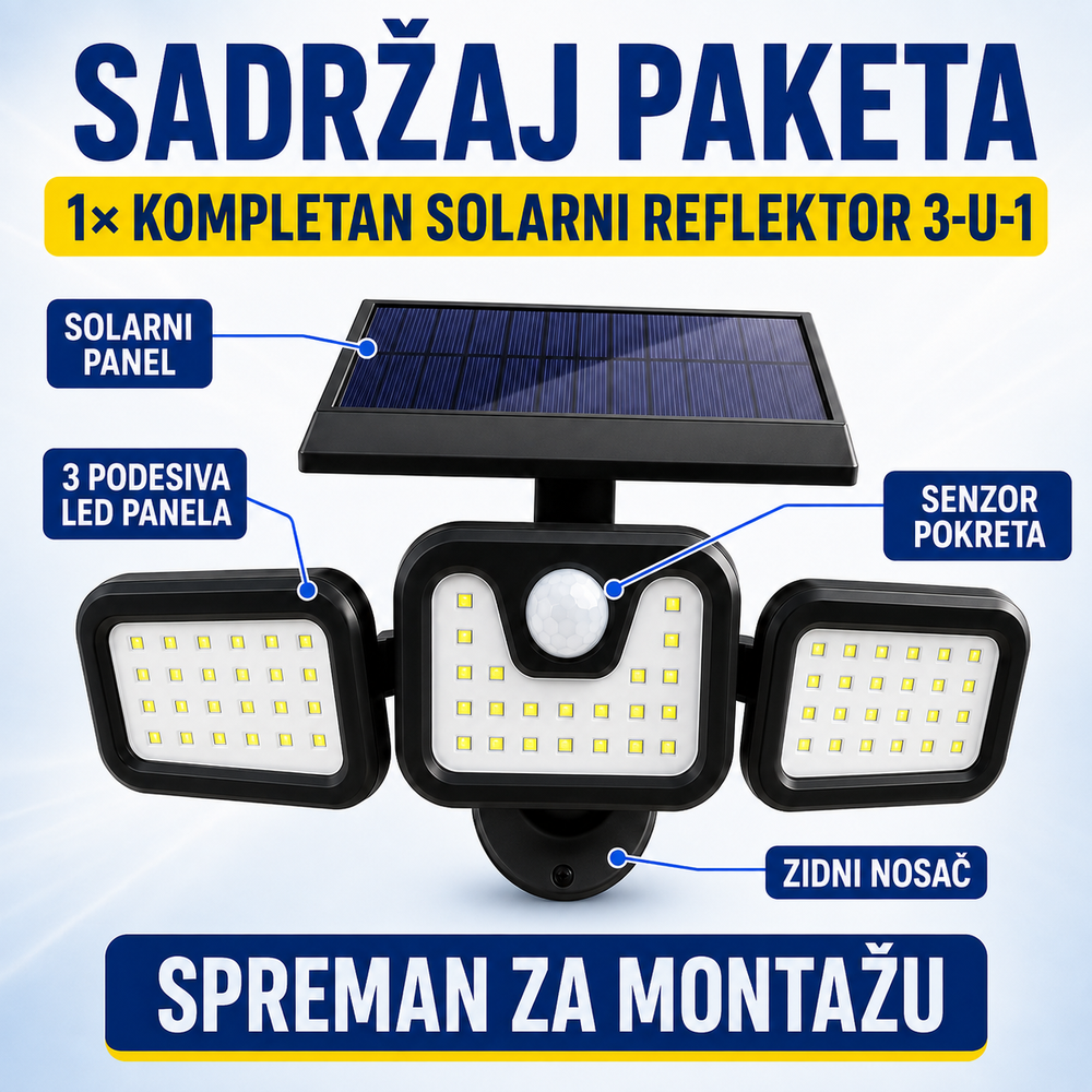 Solarni Reflektor 3-u-1 sa Senzorom Pokreta