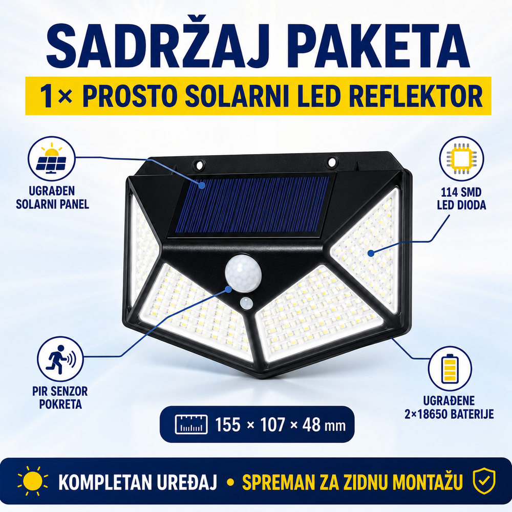 Solarni Led Reflektor - 180 Stepeni
