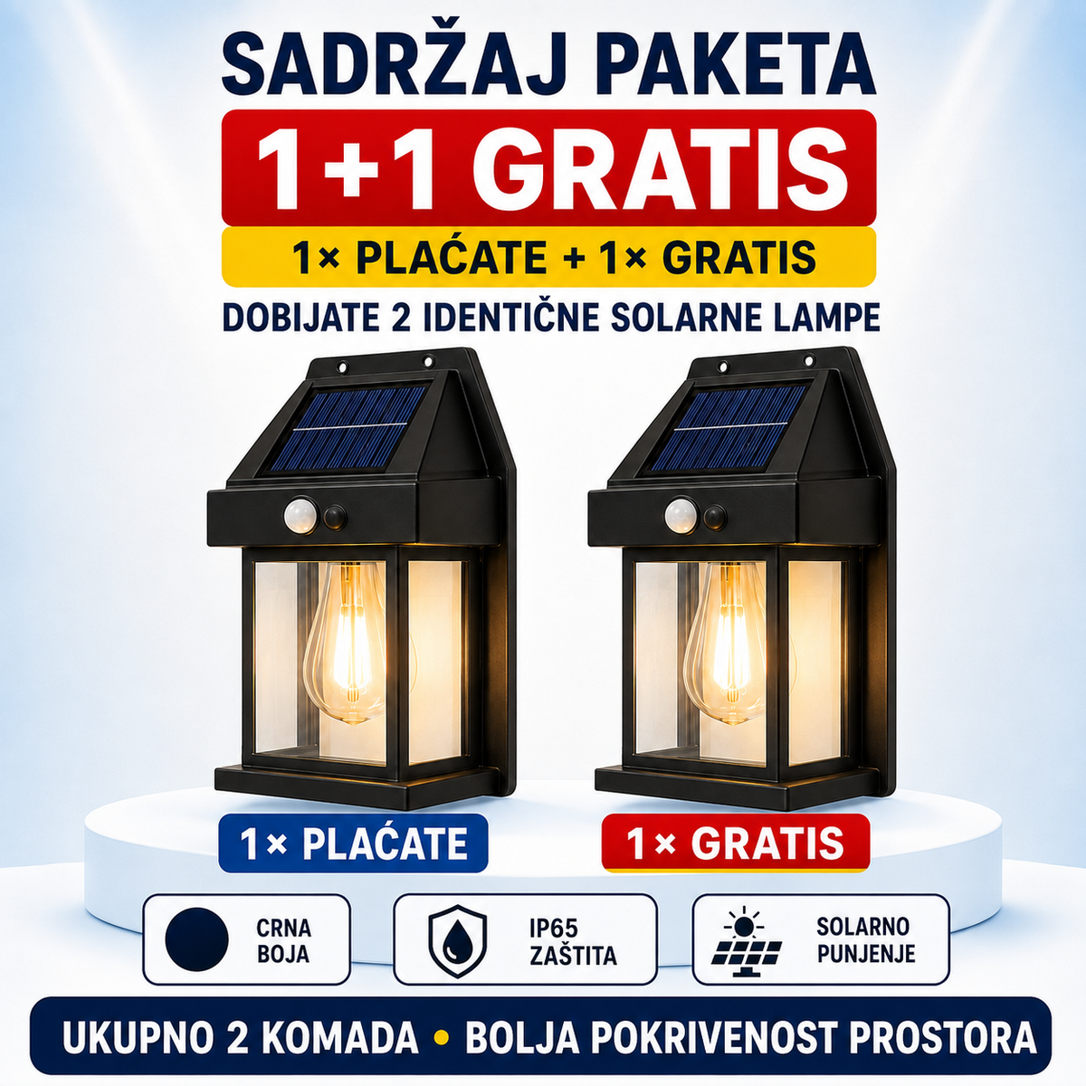 Solarna Zidna Lampa Sa senzorom Pokreta ( 1+1 Gratis )