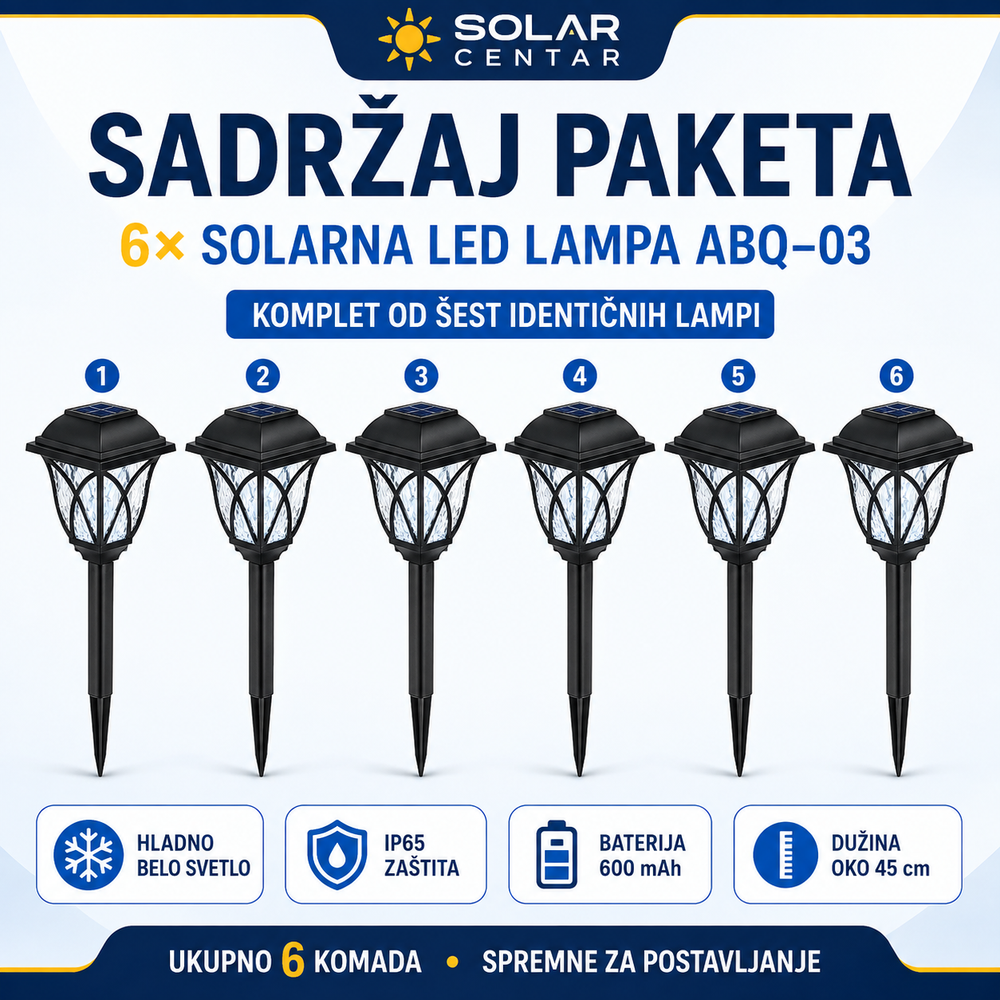 Solarne LED Lampe ABQ – 03 – Set od 6 Lampi!