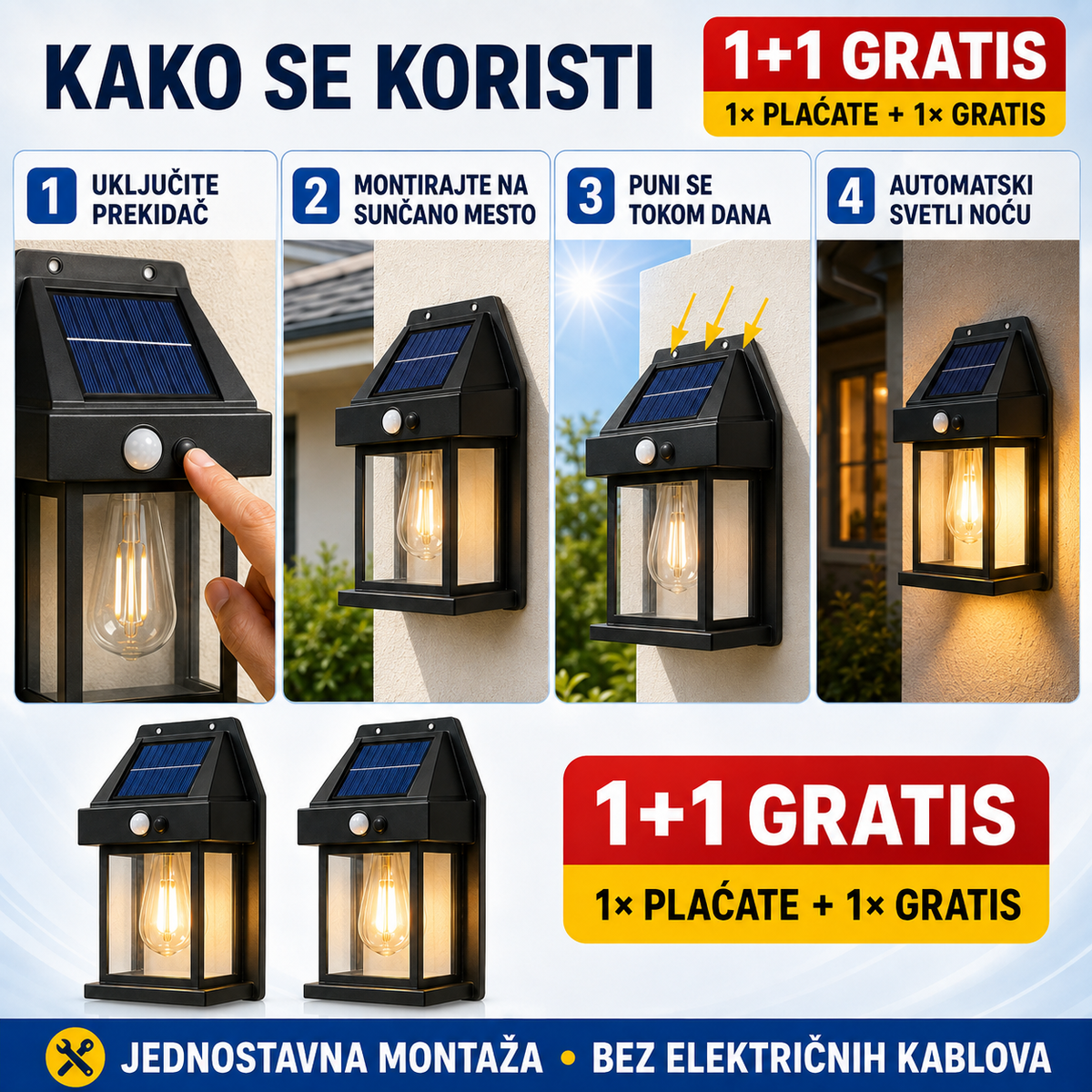 Solarna Zidna Lampa Sa senzorom Pokreta ( 1+1 Gratis )