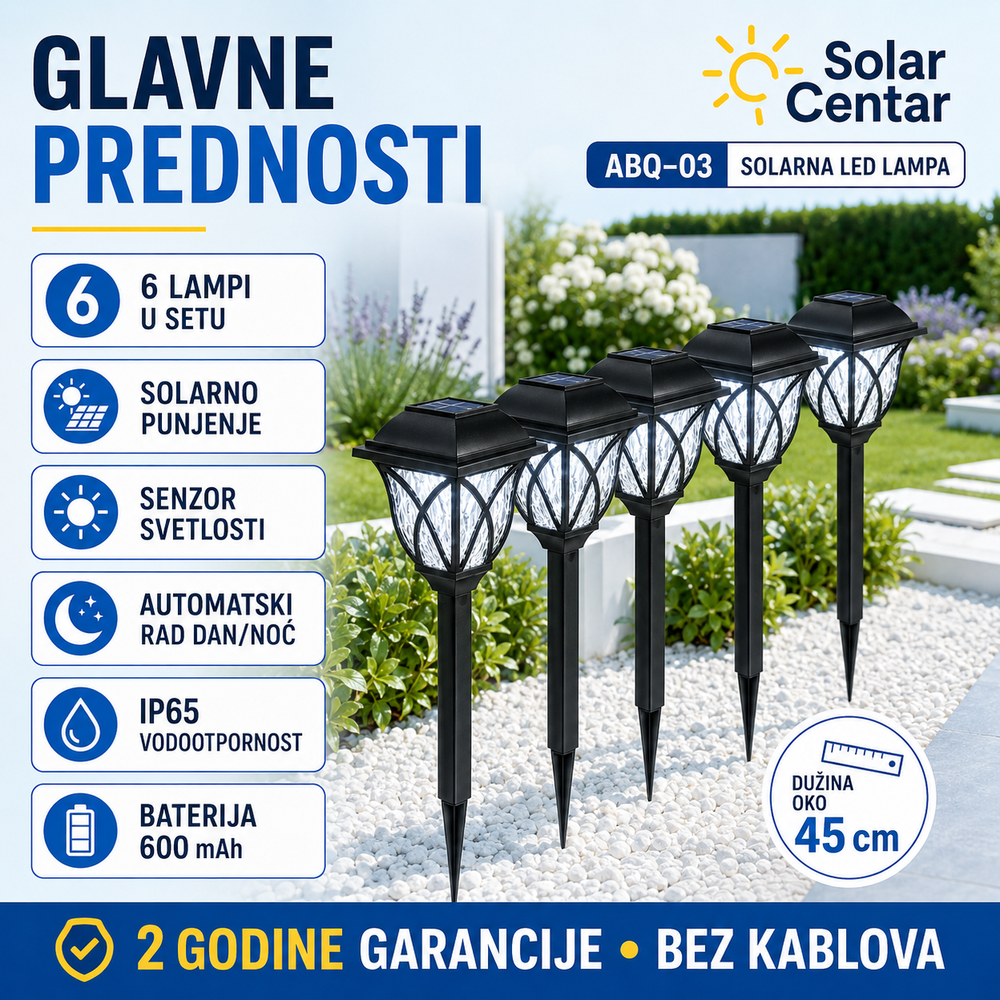 Solarne LED Lampe ABQ – 03 – Set od 6 Lampi!