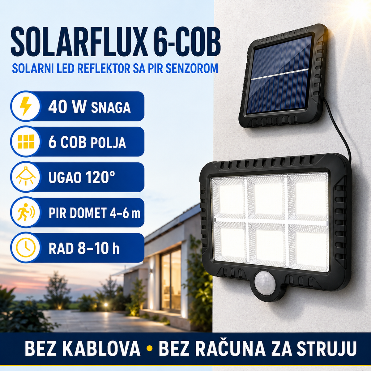 Solarni LED Reflektor za Dvorišta i Parking - SolarFlux 6