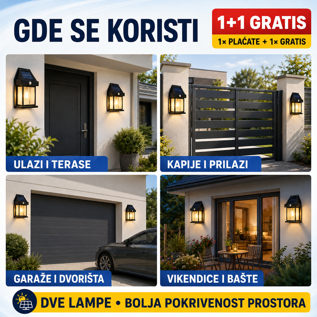 Solarna Zidna Lampa Sa senzorom Pokreta ( 1+1 Gratis )