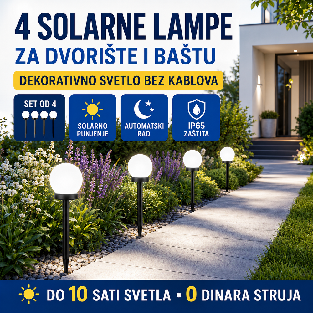 4 Solarne Lampe za Dvorište i Baštu
