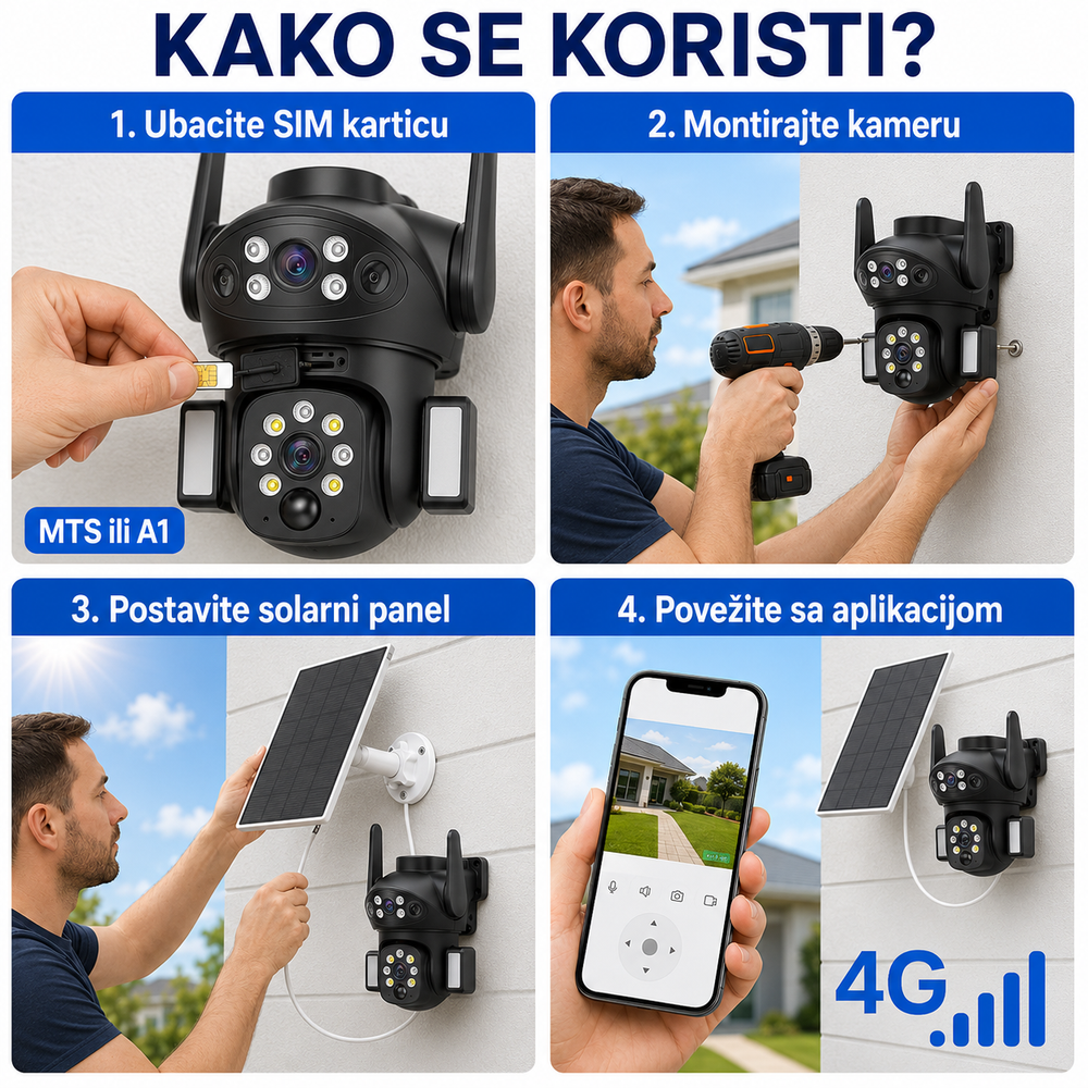 X7 Trostruka Solarna 4G Kamera