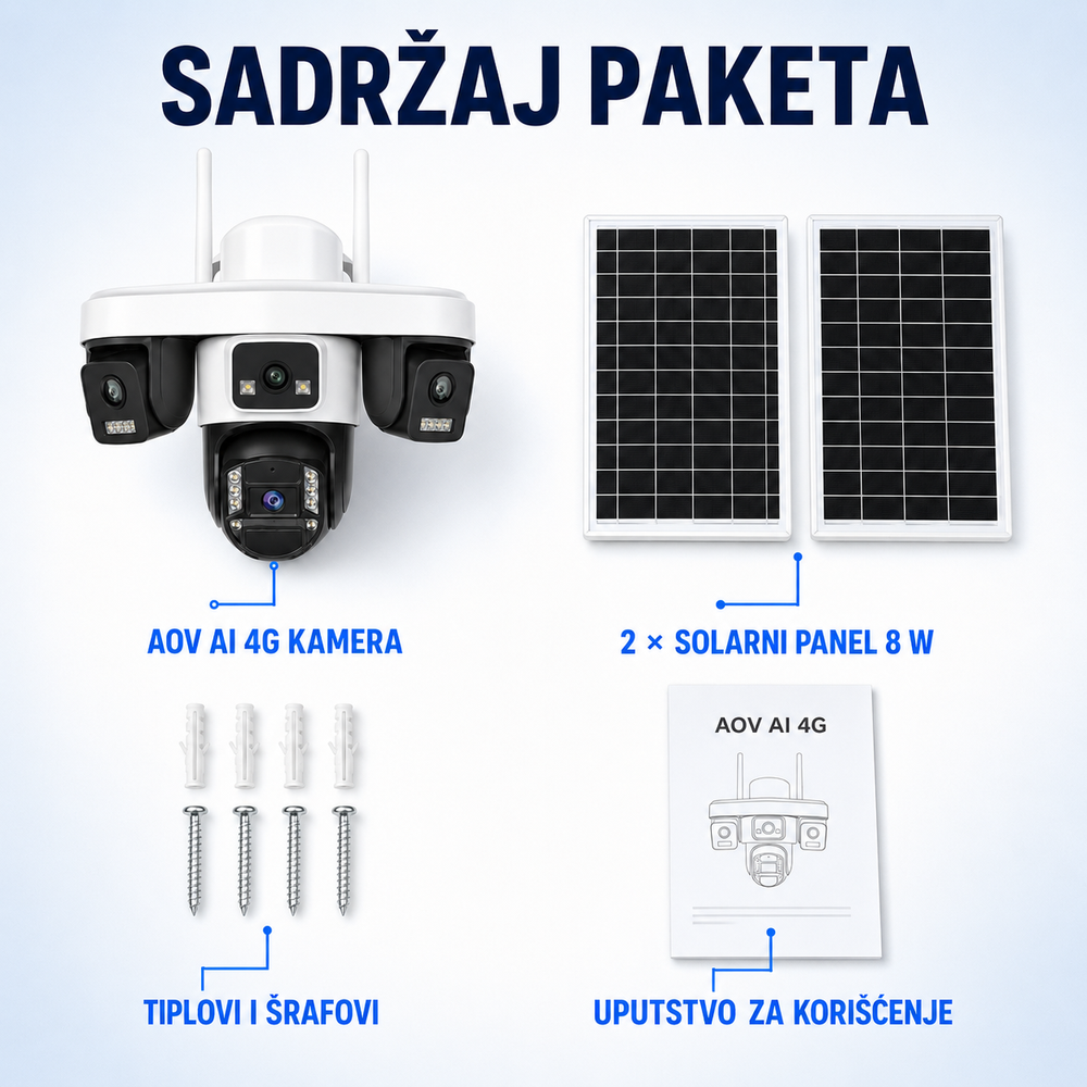 AOV AI Četvorostruka 4G Solarna Kamera