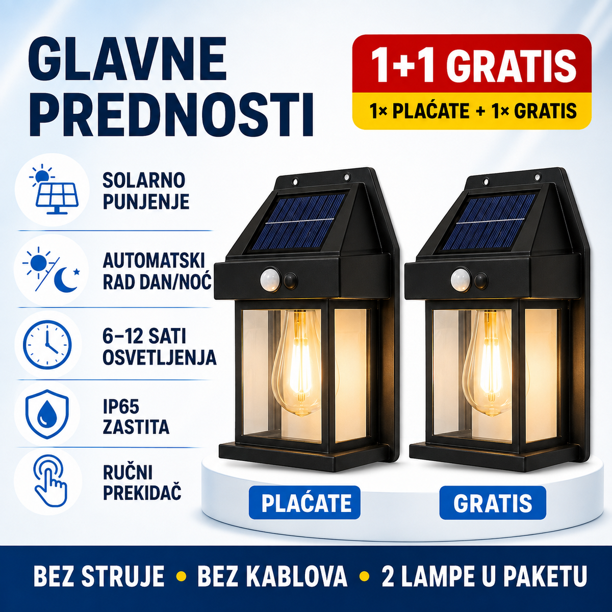 Solarna Zidna Lampa Sa senzorom Pokreta ( 1+1 Gratis )