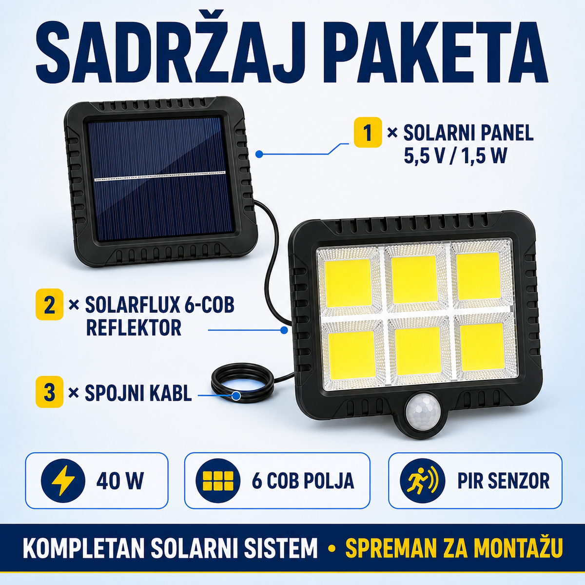 Solarni LED Reflektor za Dvorišta i Parking - SolarFlux 6