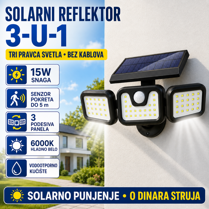Solarni Reflektor 3-u-1 sa Senzorom Pokreta